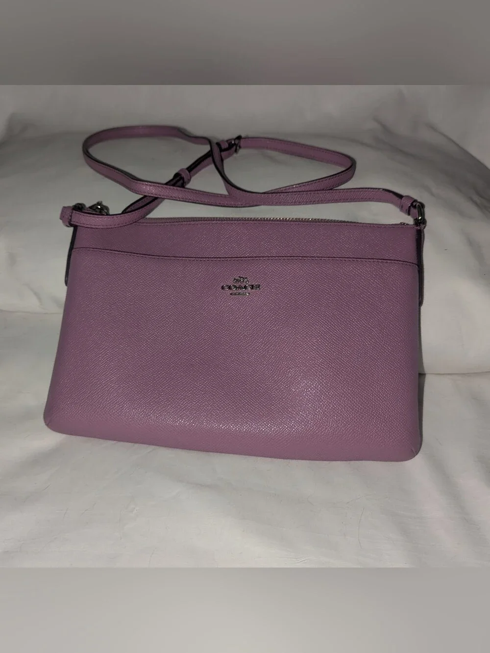 Coach East West Leather Crossbody with Lilic & Blue Plaid Pouch F 22252